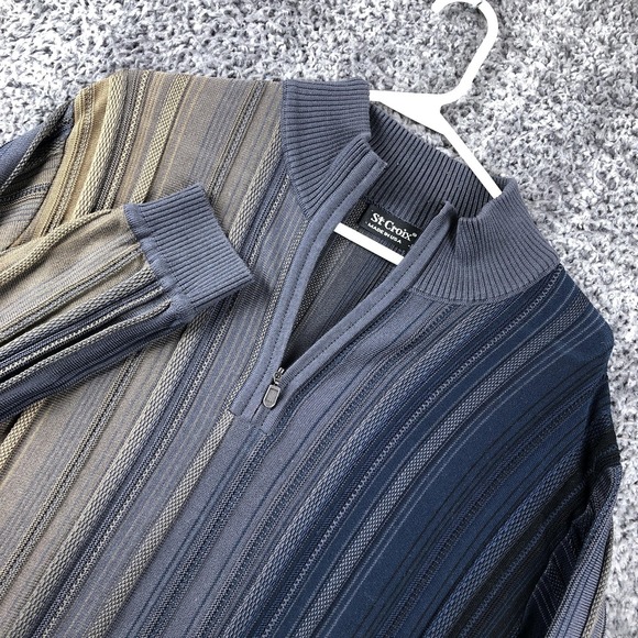 St Croix Other - St Croix Sweater Mens Large Blue Striped Knit 1/4 Zip Mock Neck Pullover USA
